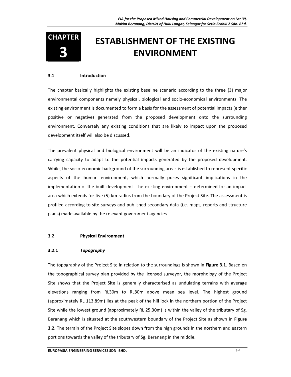 Establishment of the Existing Environment