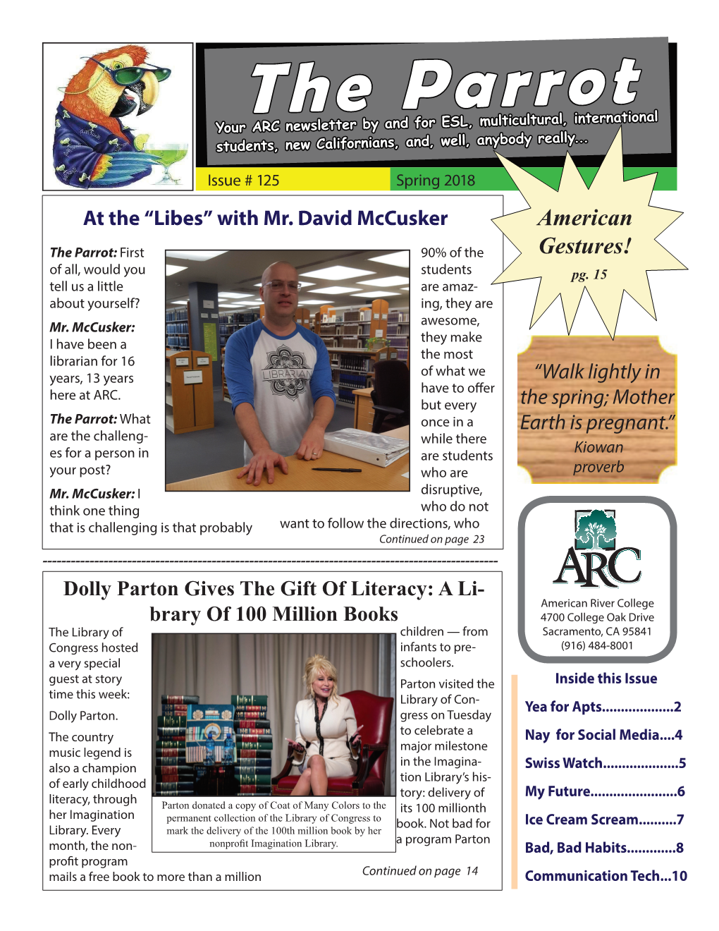 The Parrot Your ARC Newsletter by and for ESL, Multicultural, International