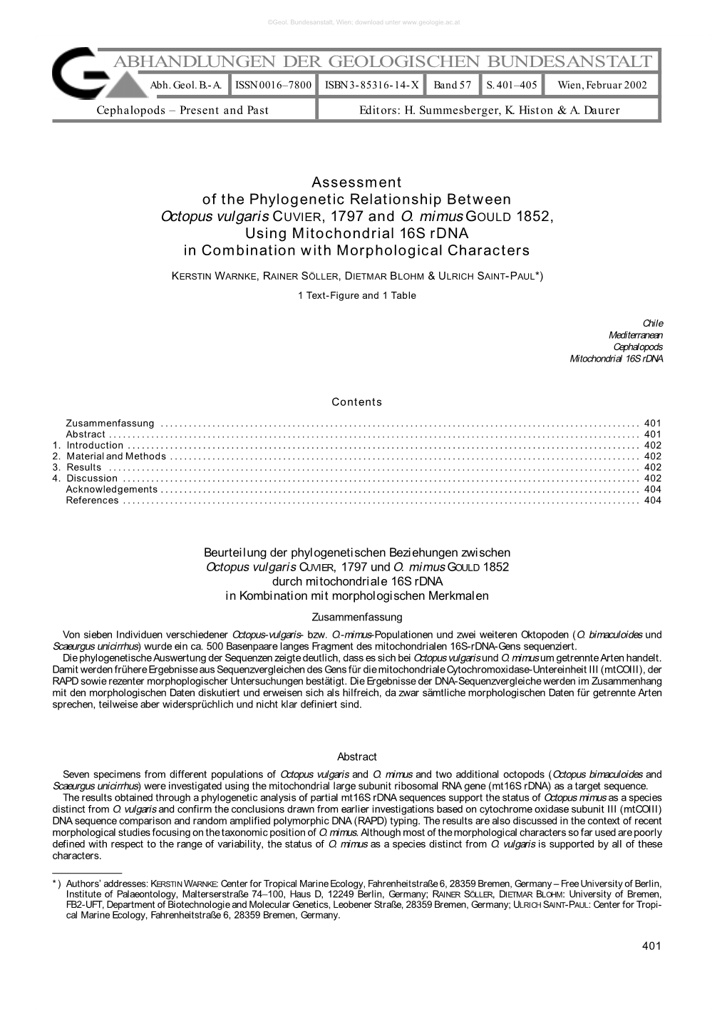 ABHANDLUNGEN DER GEOLOGISCHEN BUNDESANSTALT Abh