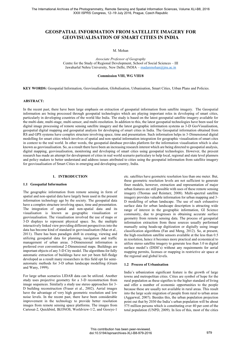 Geospatial Information from Satellite Imagery for Geovisualisation of Smart Cities in India