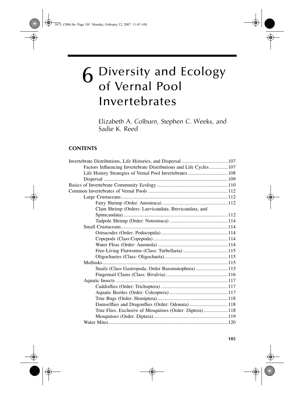 6 Diversity and Ecology of Vernal Pool Invertebrates