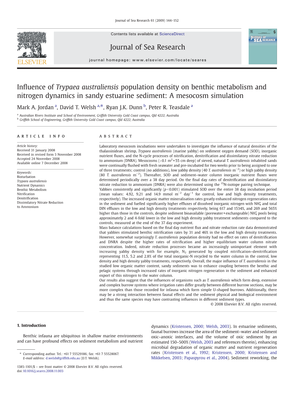 Influence of Trypaea Australiensis Population Density on Benthic