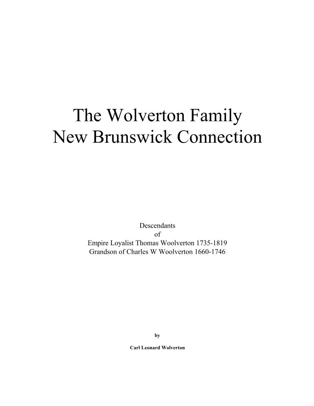 The Wolverton Family New Brunswick Connection