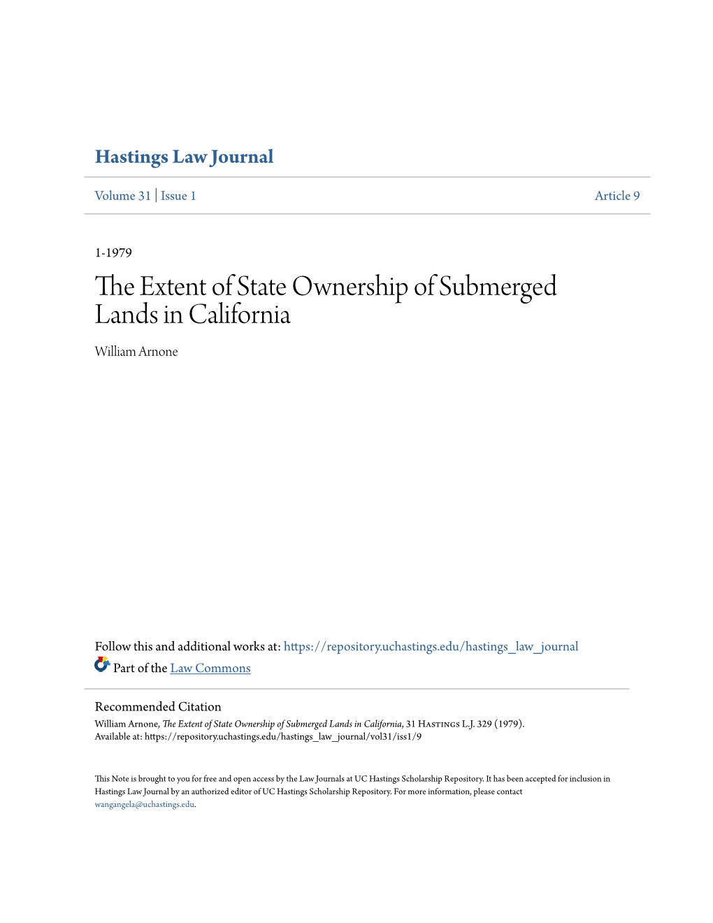 The Extent of State Ownership of Submerged Lands in California William Arnone