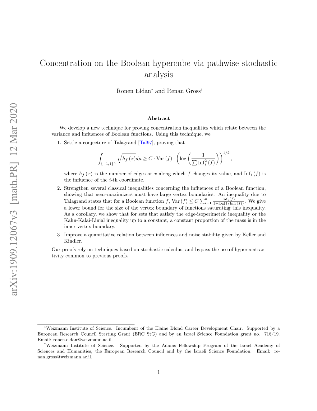 Concentration on the Boolean Hypercube Via Pathwise Stochastic Analysis