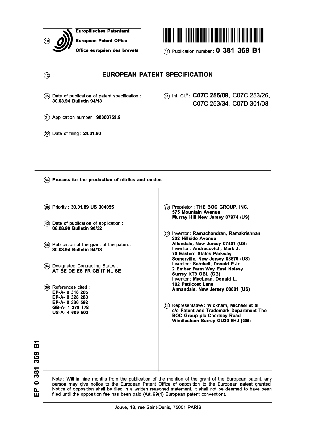 Process for the Production of Nitriles and Oxides