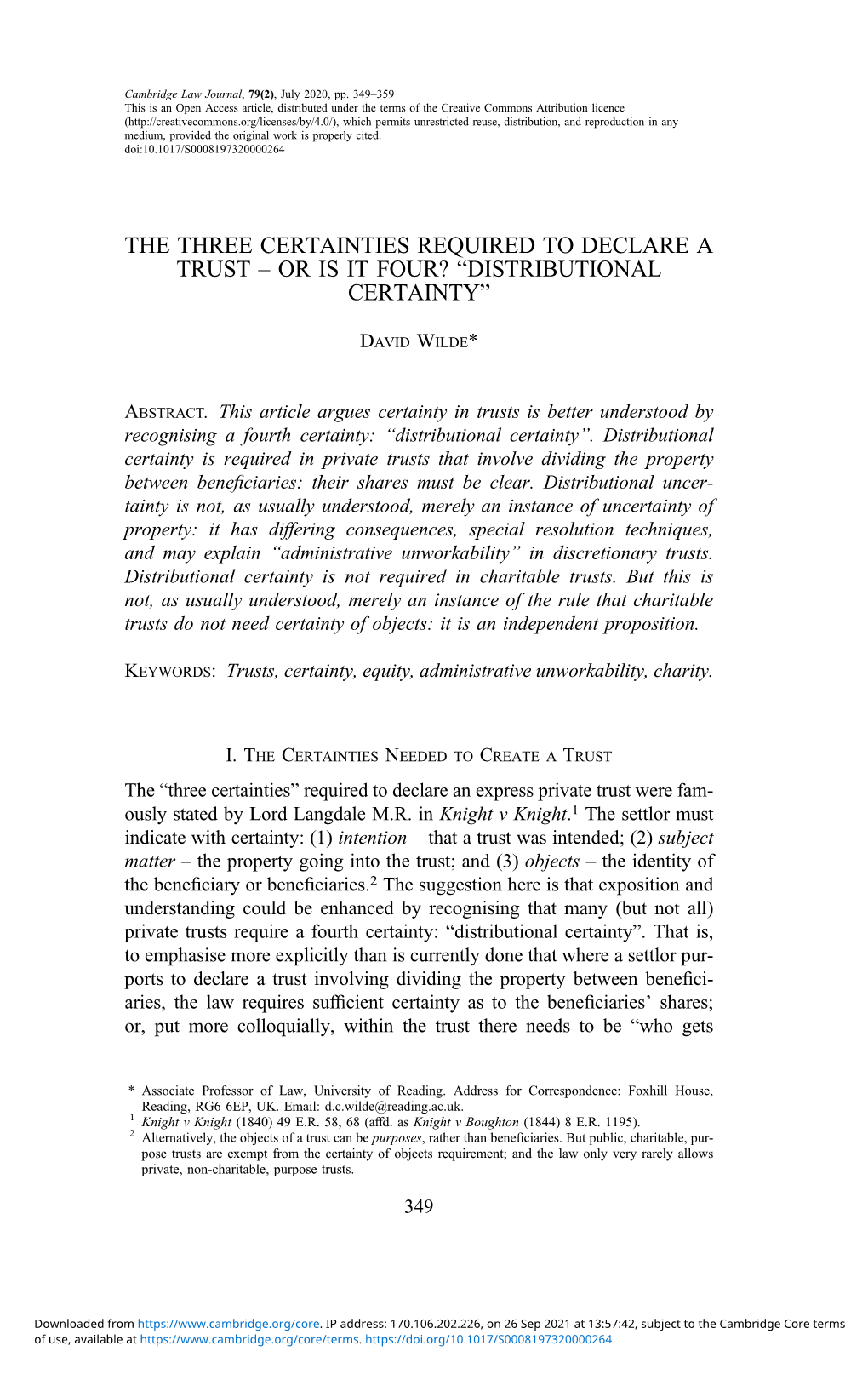 The Three Certainties Required to Declare a Trust – Or Is It Four? “Distributional Certainty”