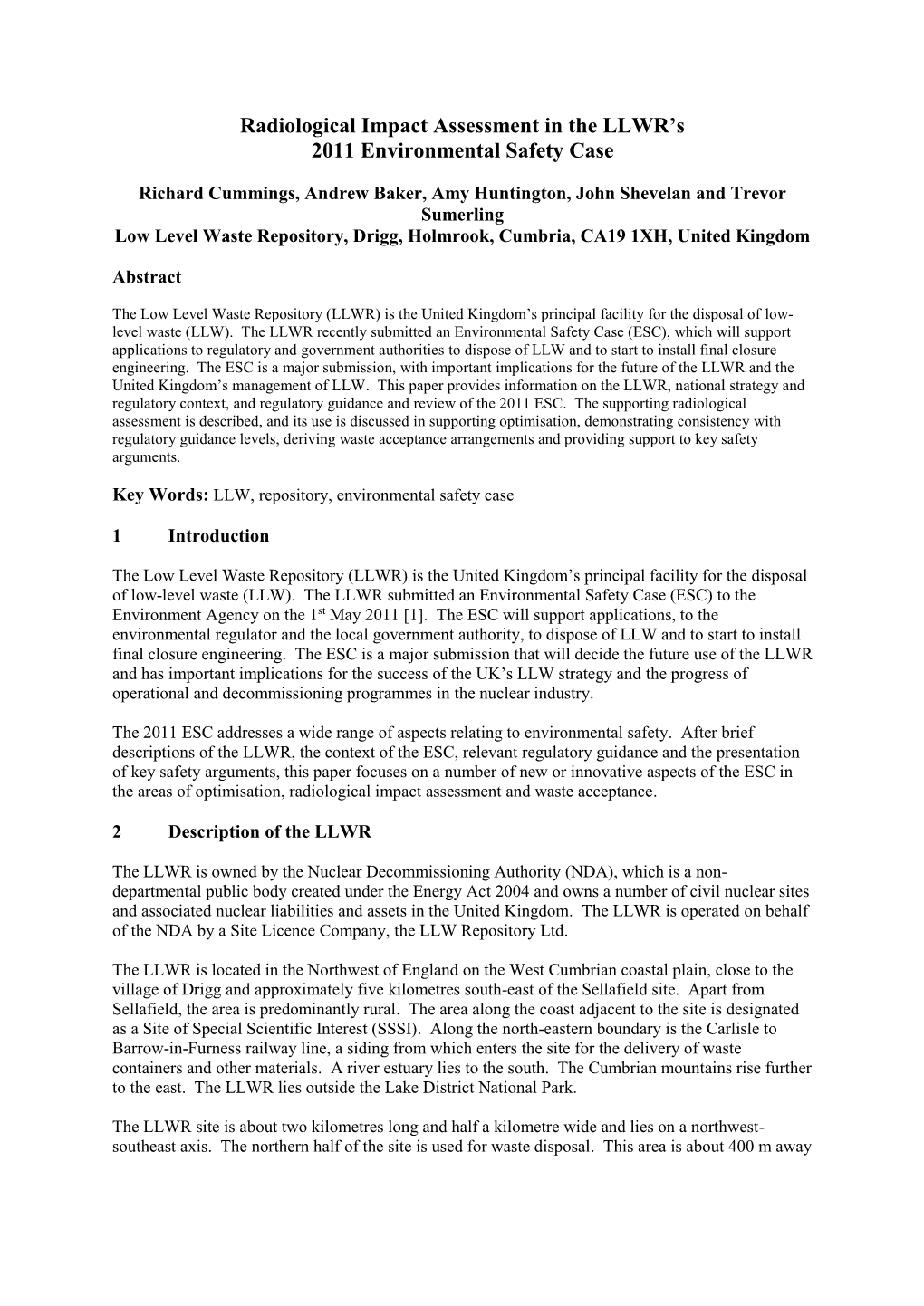 Radiological Impact Assessment in the LLWR's