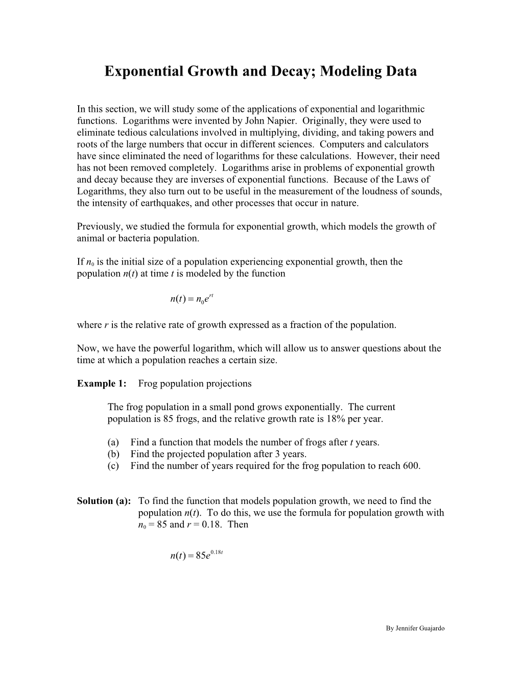 Exponential Growth and Decay; Modeling Data