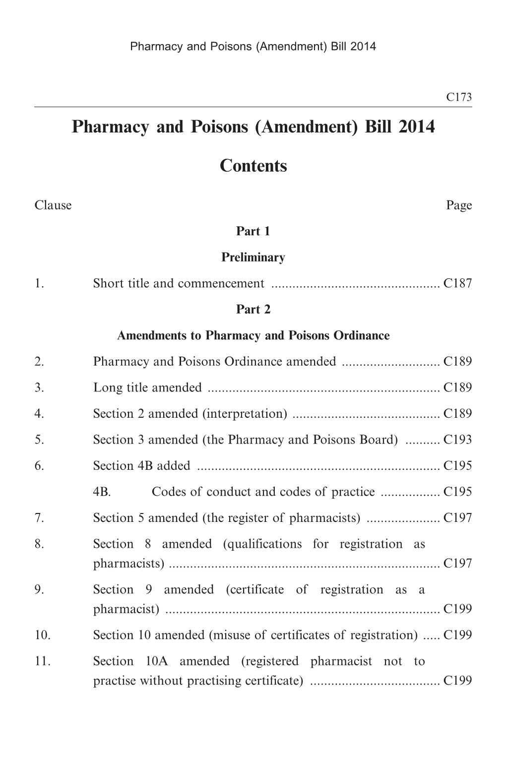 Pharmacy and Poisons (Amendment) Bill 2014 Contents