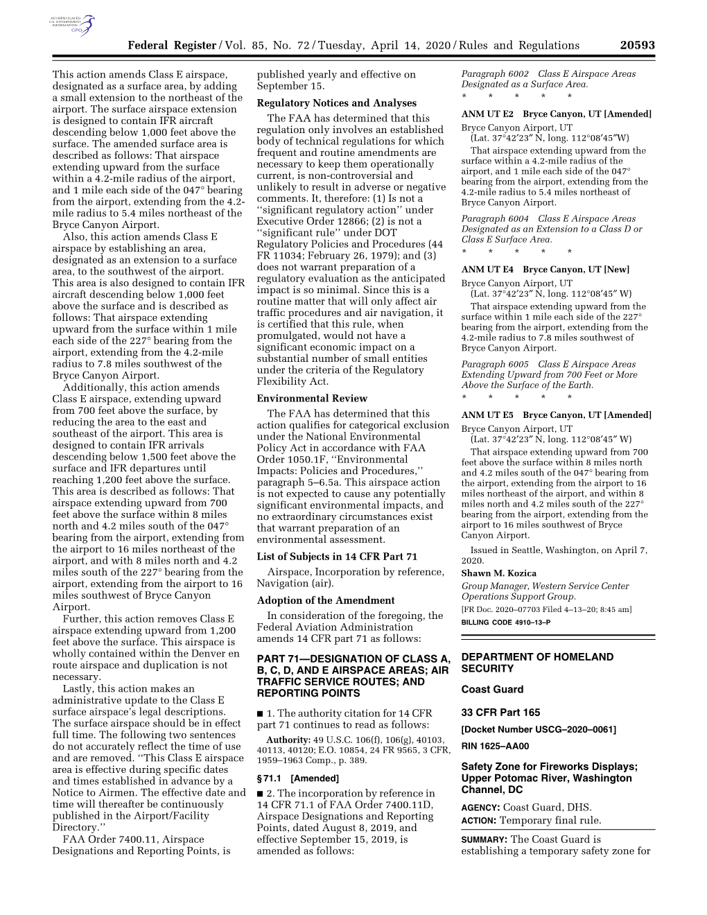 Federal Register/Vol. 85, No. 72/Tuesday, April 14, 2020/Rules