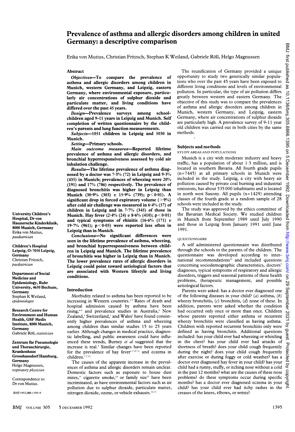 Prevalence Ofasthma and Allergic Disorders Among Children in United