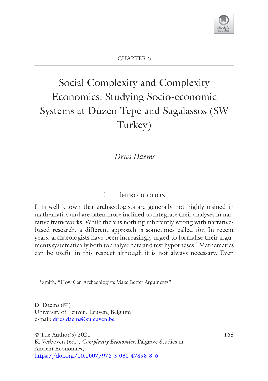 Social Complexity and Complexity Economics: Studying Socio-Economic Systems at Düzen Tepe and Sagalassos (SW Turkey)