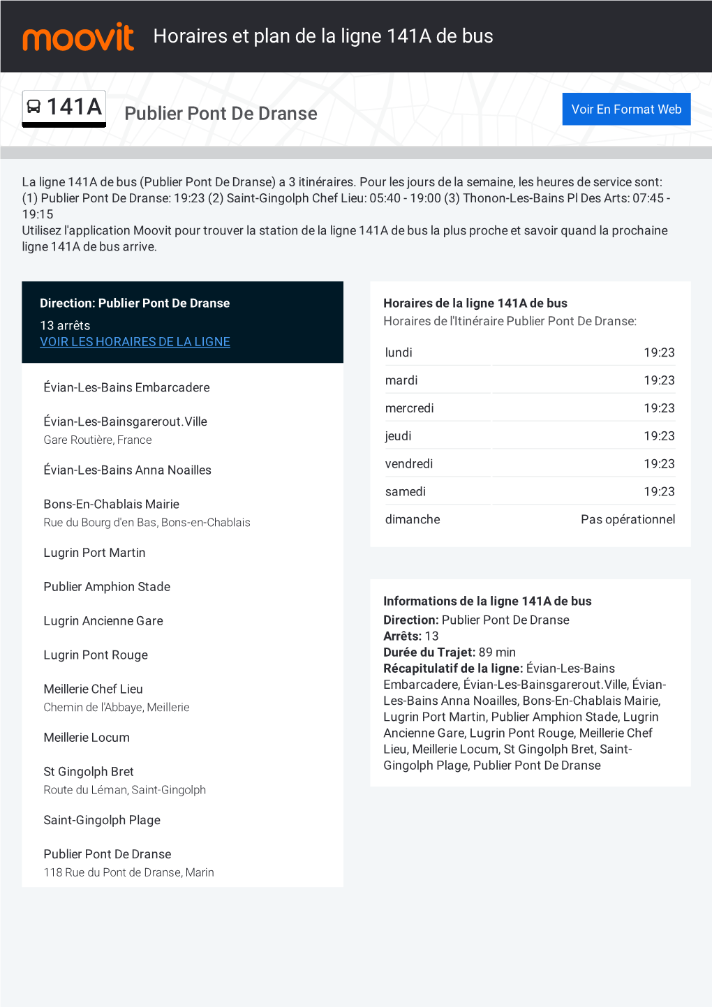 Horaires Et Trajet De La Ligne 141A De Bus Sur Une Carte