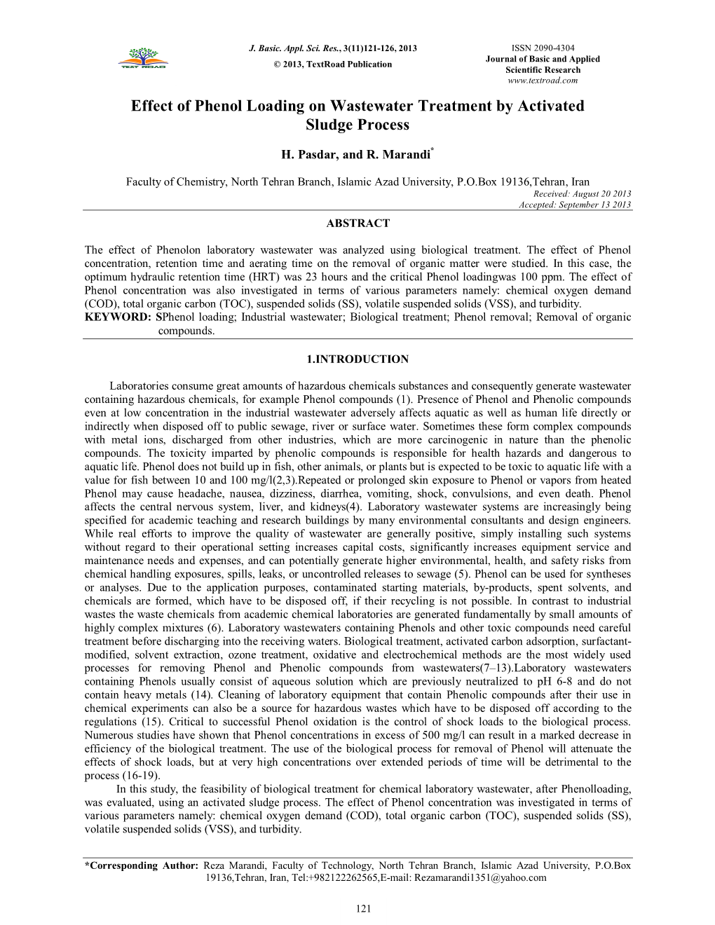 Effect of Phenol Loading on Wastewater Treatment by Activated Sludge Process