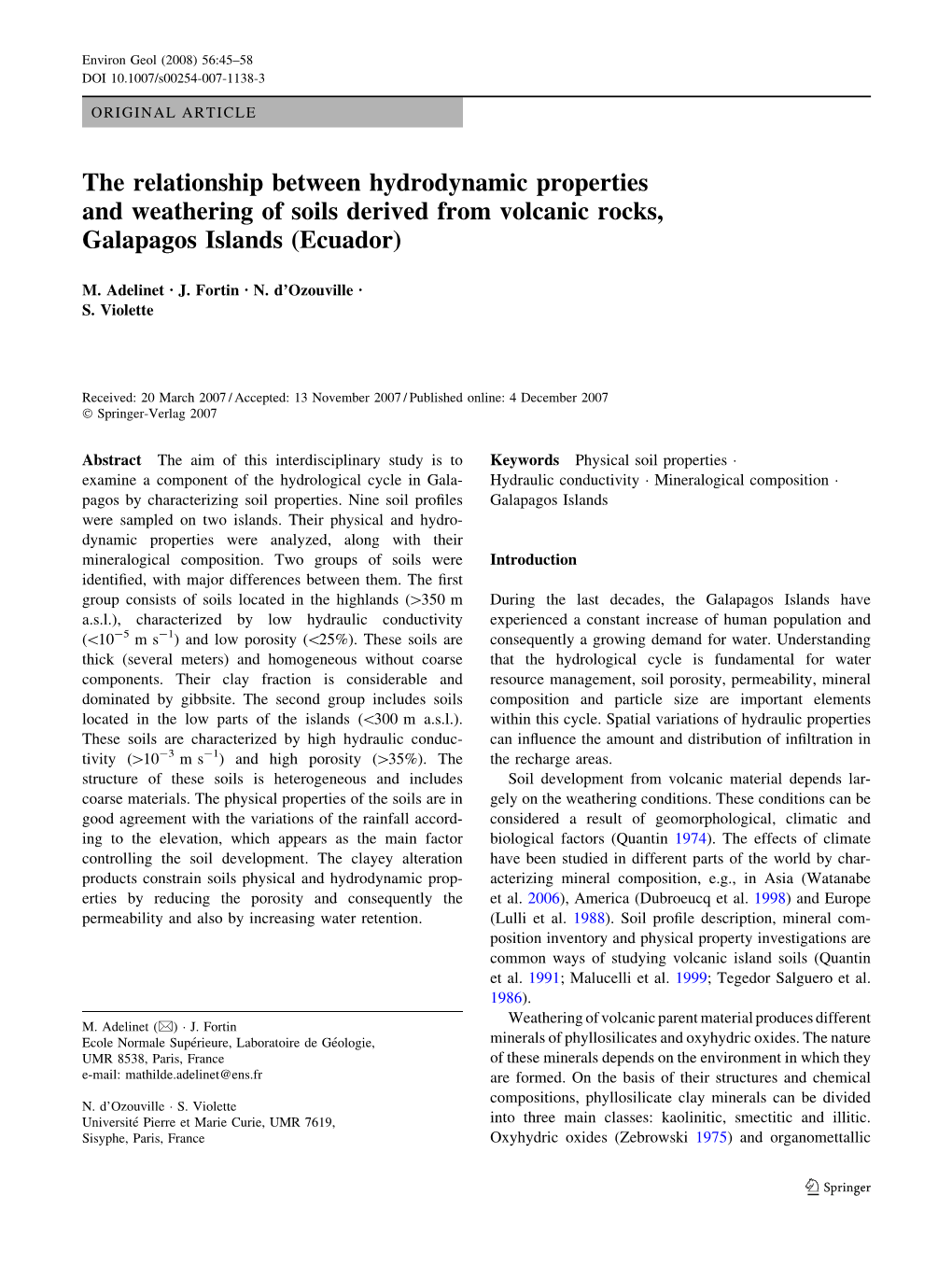 The Relationship Between Hydrodynamic Properties and Weathering of Soils Derived from Volcanic Rocks, Galapagos Islands (Ecuador)