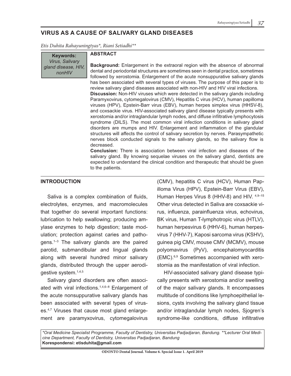 37 Virus As a Cause of Salivary Gland Diseases