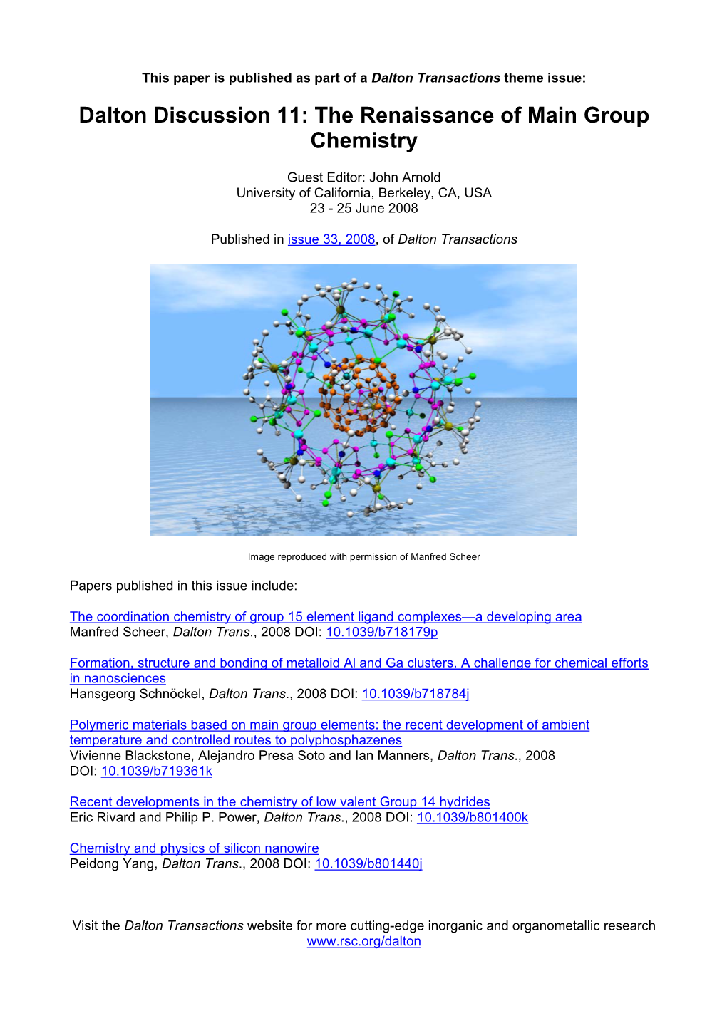 Dalton Discussion 11: the Renaissance of Main Group Chemistry