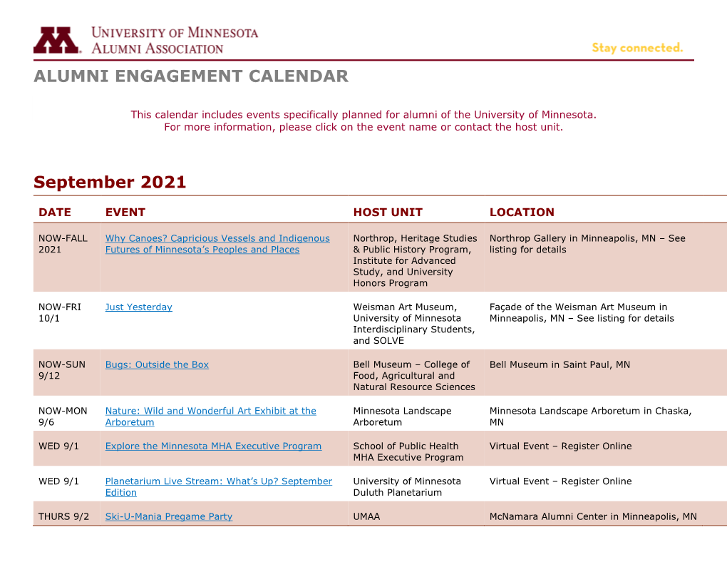 ALUMNI ENGAGEMENT CALENDAR September 2021