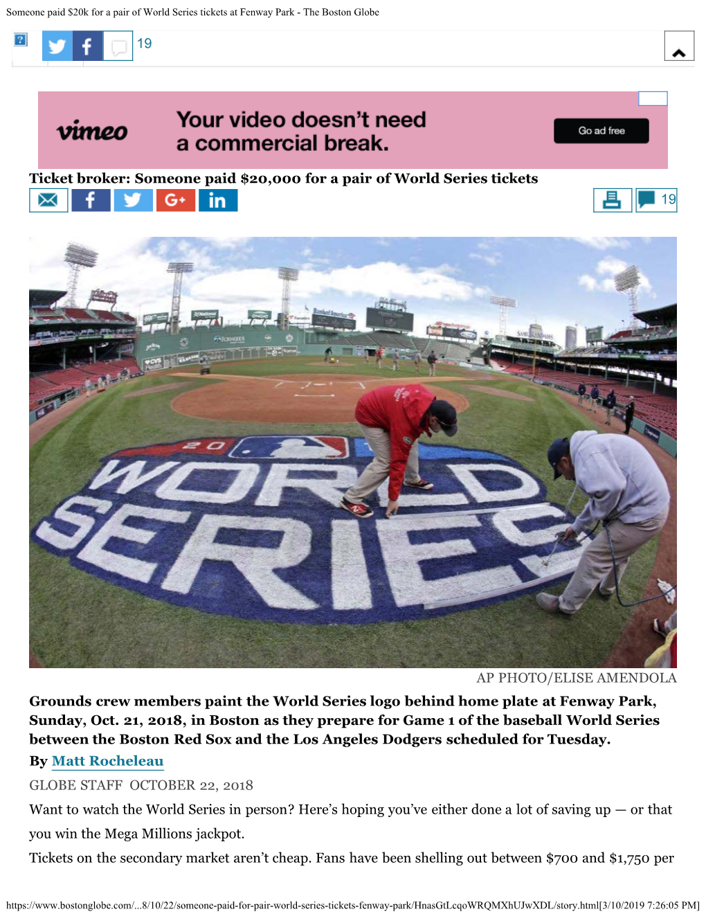 Someone Paid $20K for a Pair of World Series Tickets at Fenway Park - the Boston Globe