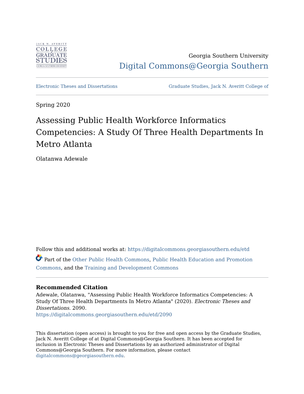 Assessing Public Health Workforce Informatics Competencies: a Study of Three Health Departments in Metro Atlanta