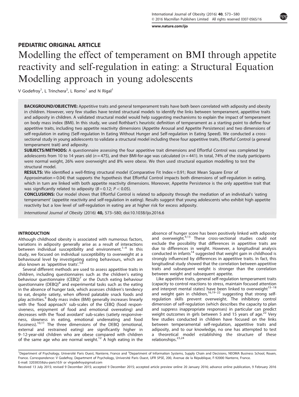 Modelling the Effect of Temperament on BMI Through Appetite Reactivity and Self-Regulation in Eating: a Structural Equation Modelling Approach in Young Adolescents