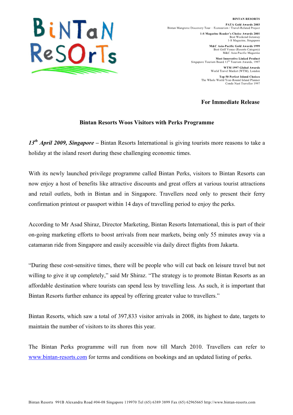Bintan Resorts Woo Visitors with Perks Programme