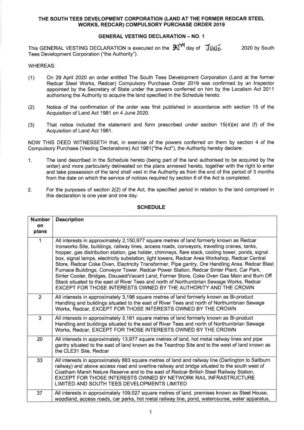 Land at the Former Redcar Steel Works, Redcar) Compulsory Purchase Order 2019