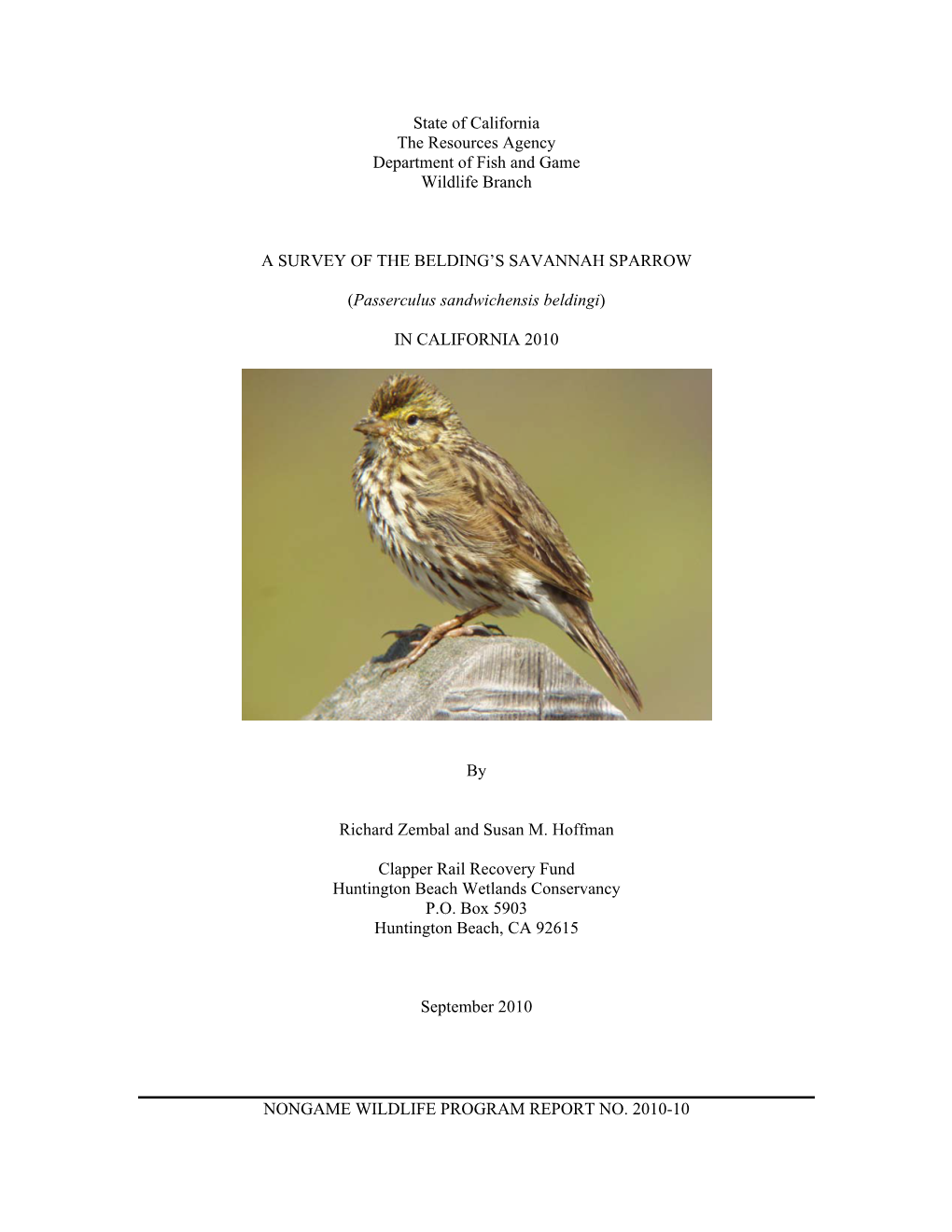 A Survey of the Belding's Savannah Sparrow