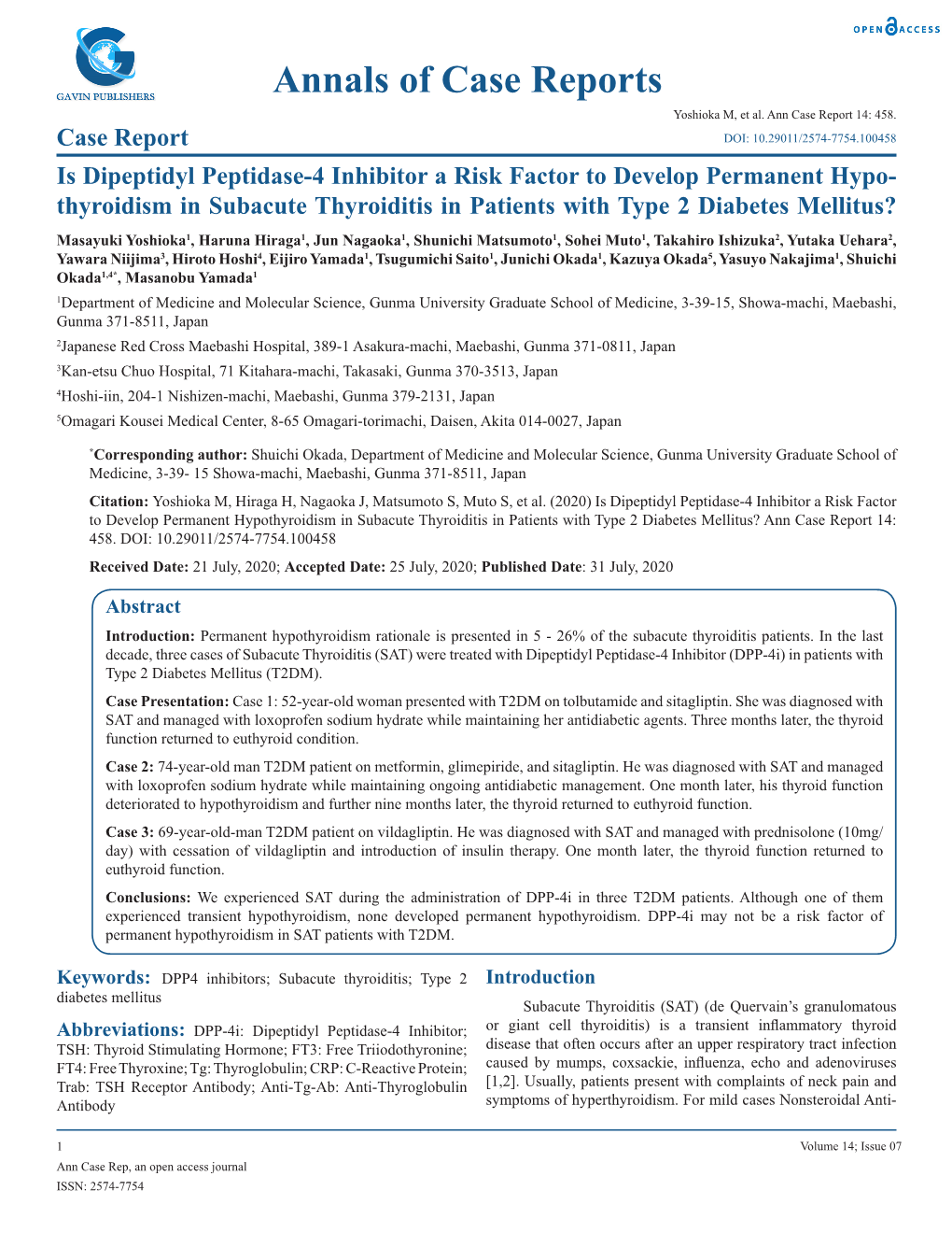 Annals of Case Reports Yoshioka M, Et Al