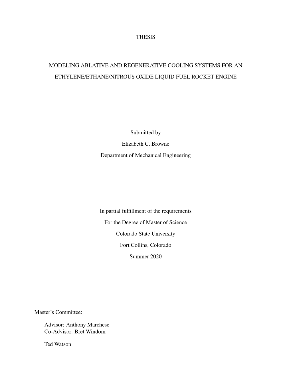 Thesis Modeling Ablative and Regenerative Cooling