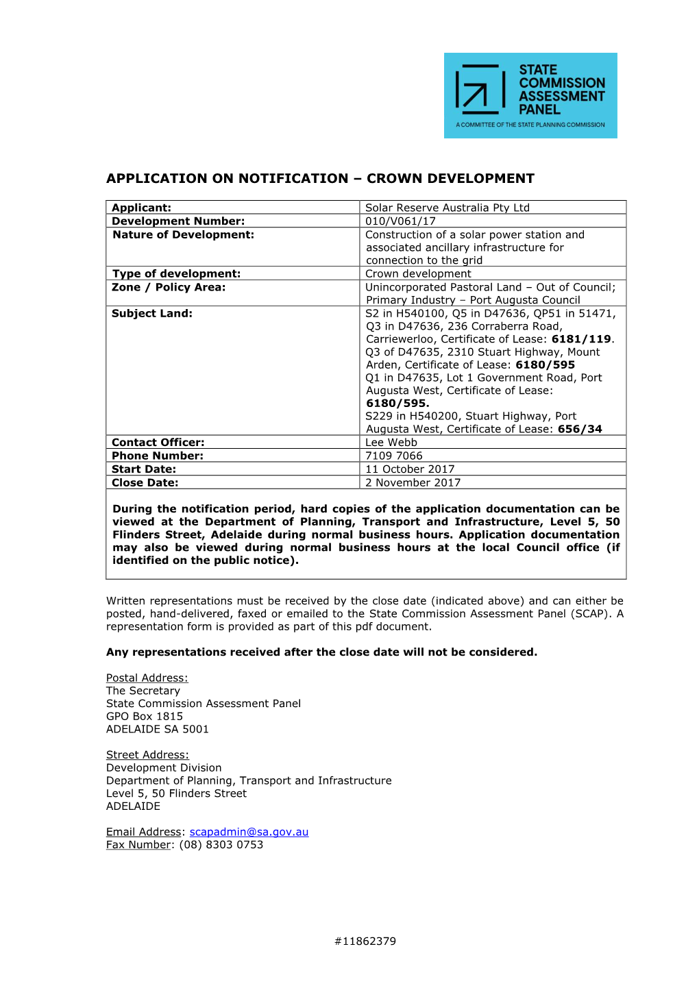 Application on Notification – Crown Development