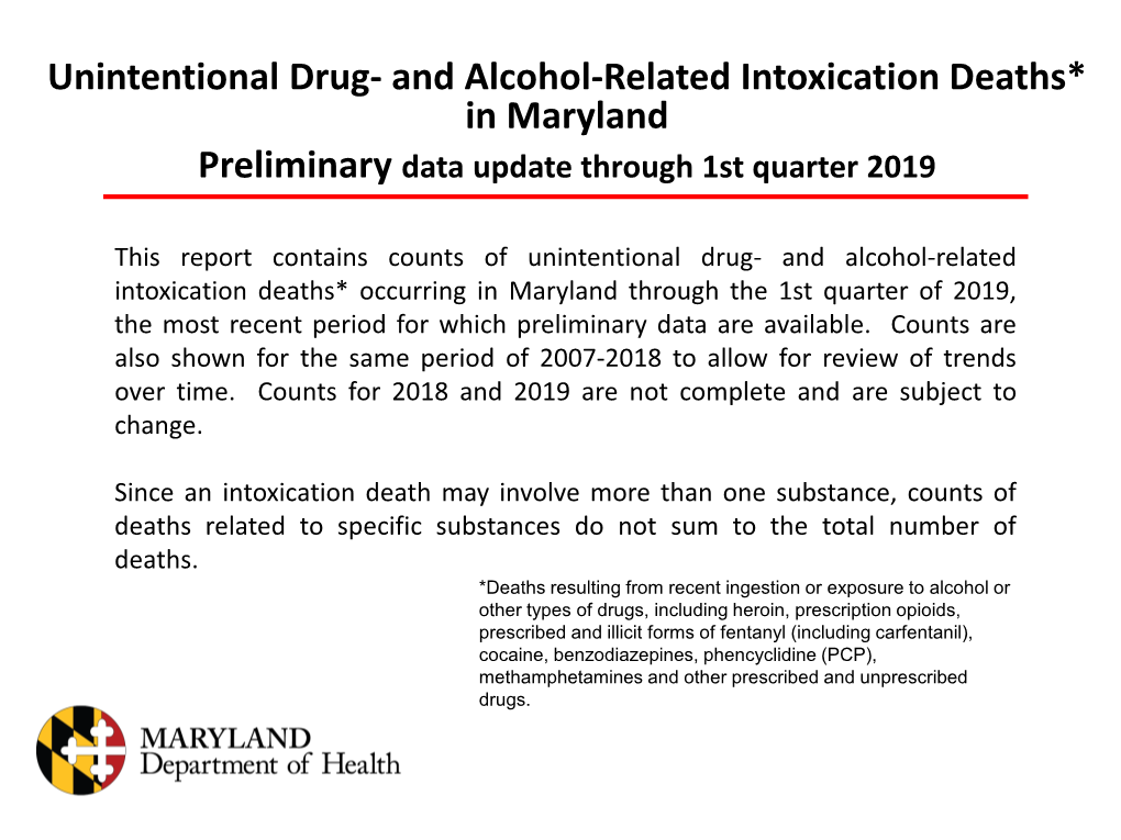 Unintentional Drug- and Alcohol-Related Intoxication Deaths* in Maryland