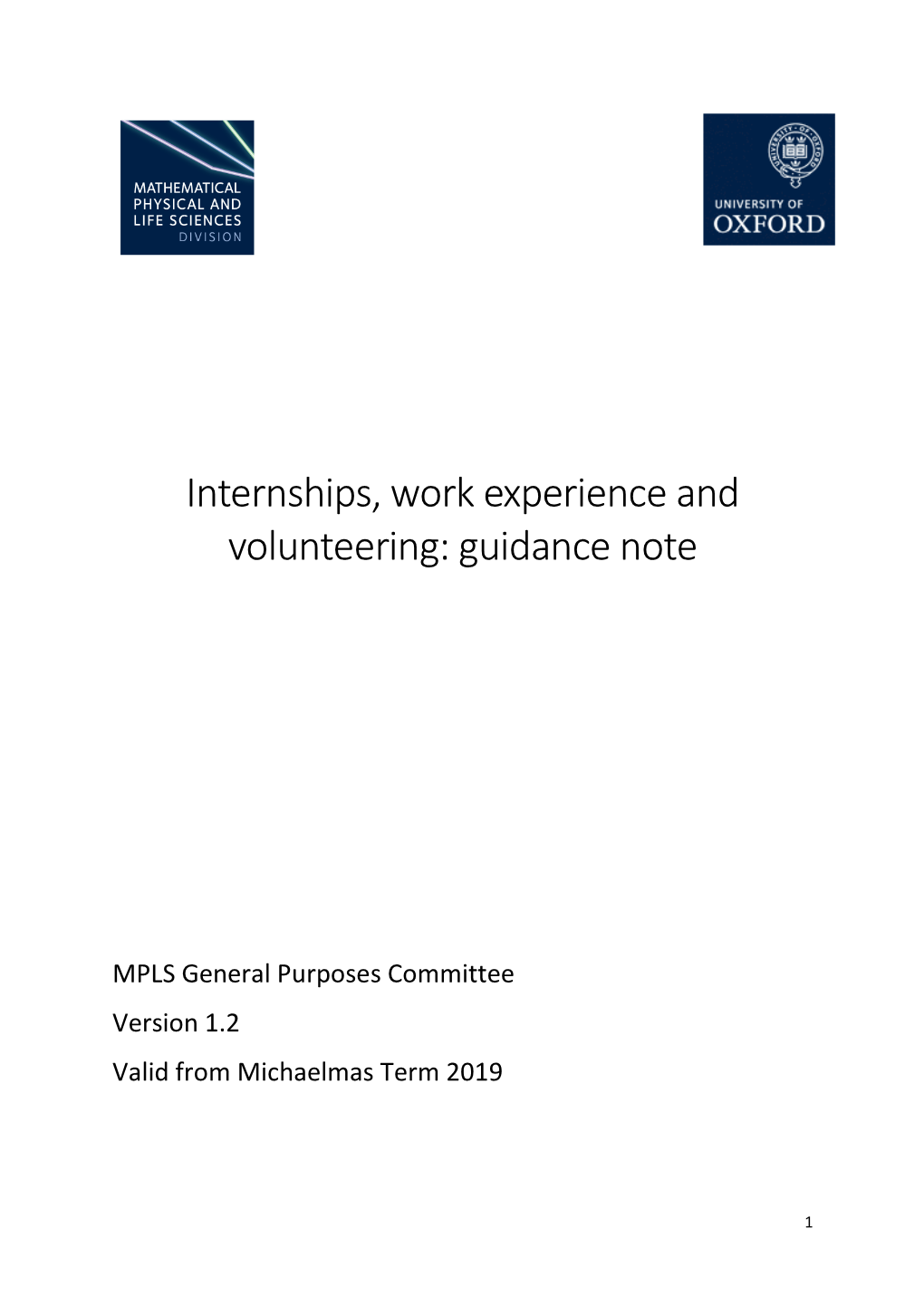 Guidance Document on Internships, Work Experience and Volunteering