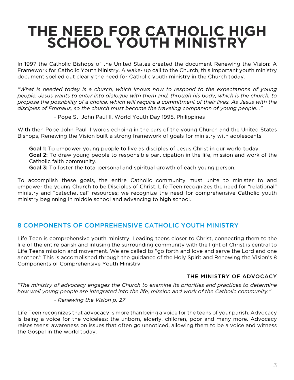 The Need for Catholic High School Youth Ministry