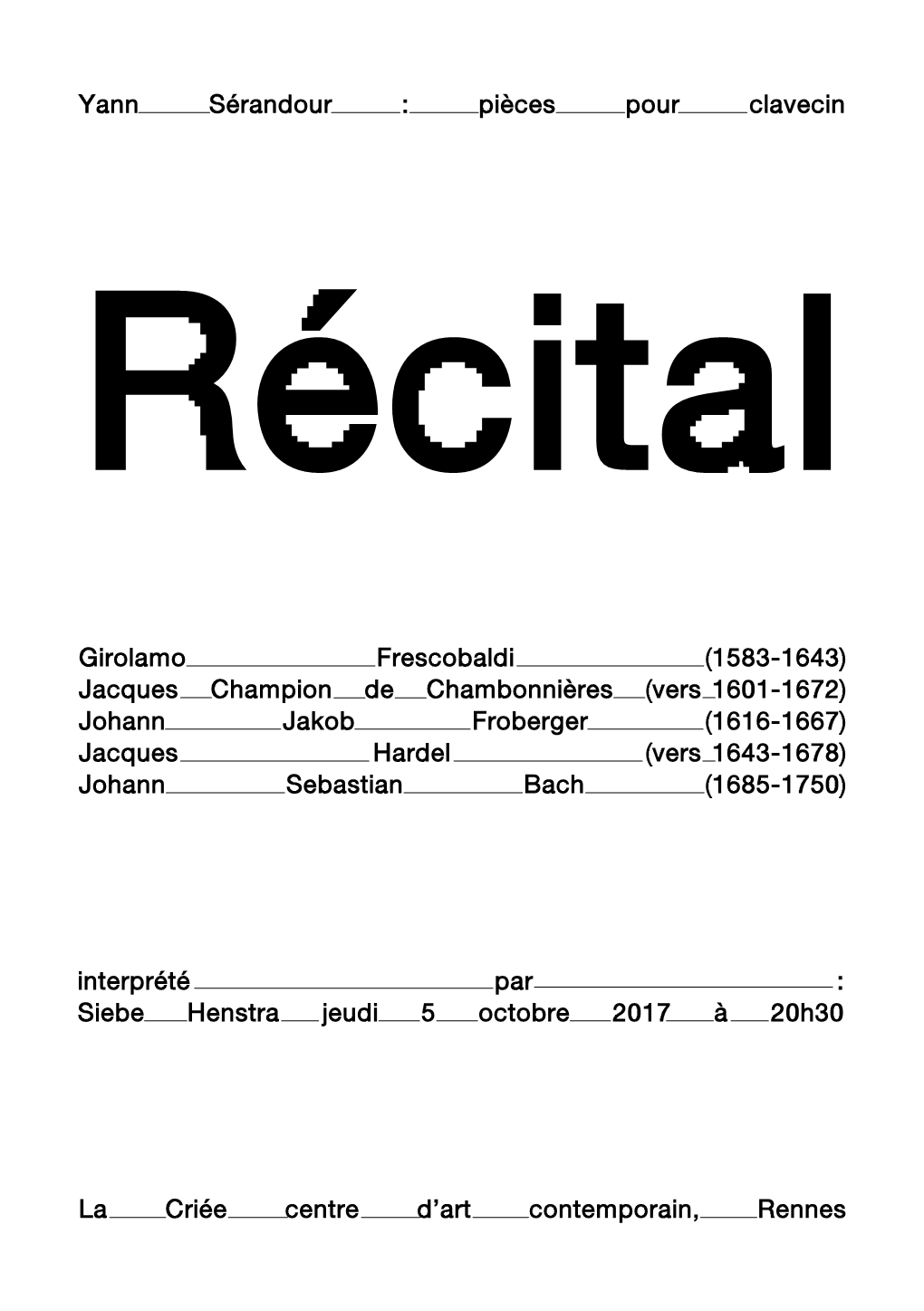 Yann Sérandour : Pièces Pour Clavecin Récital