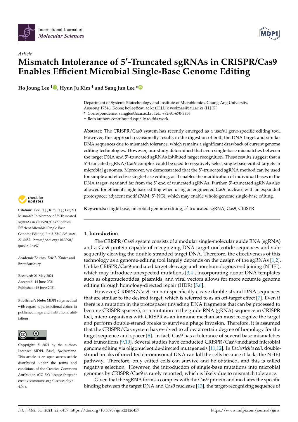 Mismatch Intolerance of 5'-Truncated Sgrnas in CRISPR/Cas9 Enables