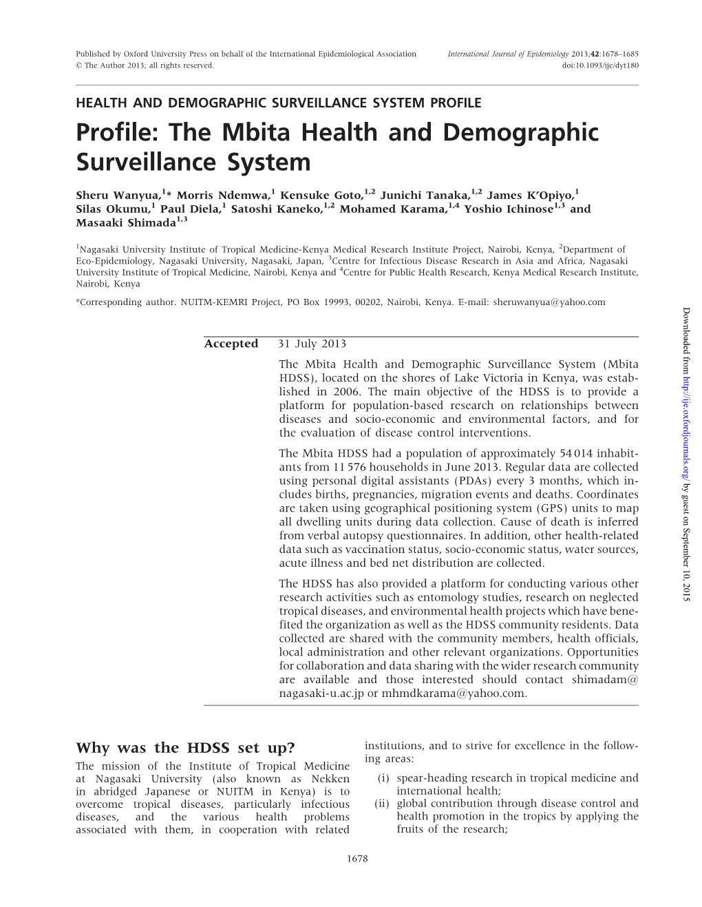 Profile: the Mbita Health and Demographic Surveillance System