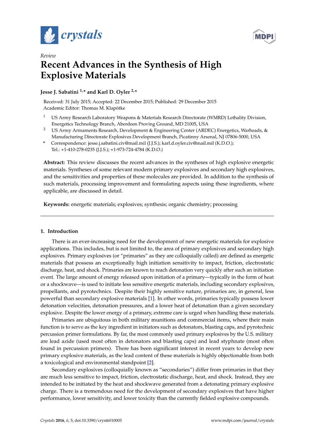 Recent Advances in the Synthesis of High Explosive Materials