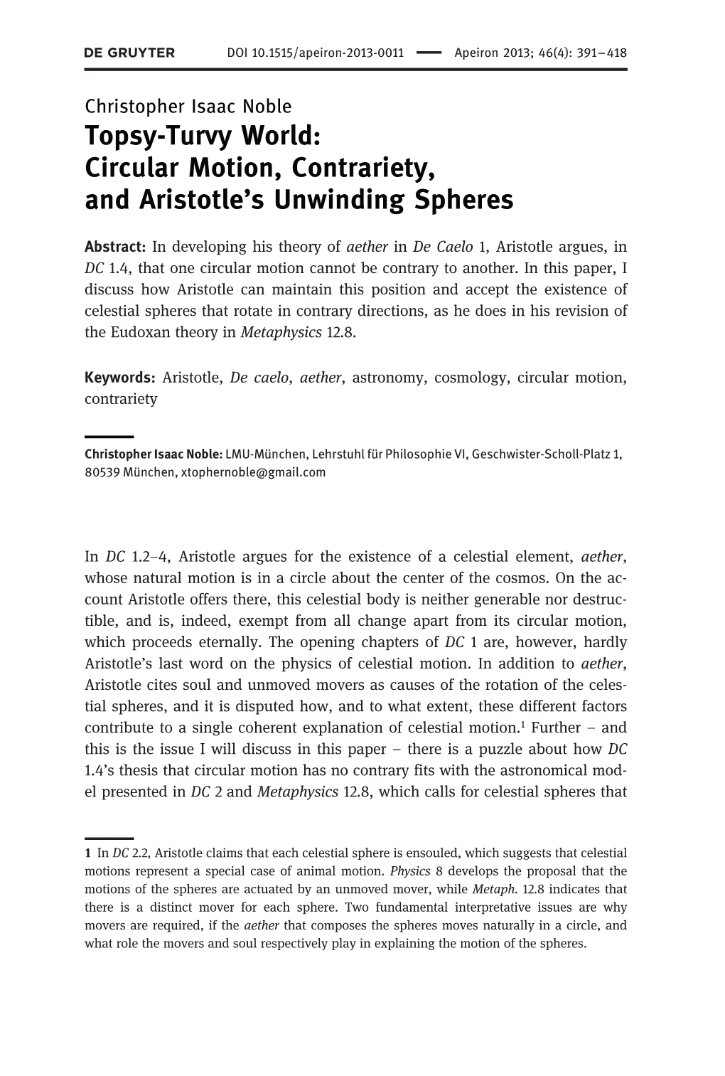 Circular Motion, Contrariety, and Aristotle's Unwinding Spheres