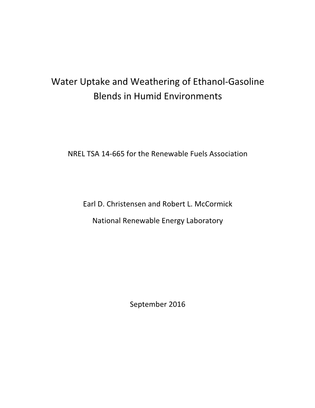 Water Uptake and Weathering of Ethanol-Gasoline Blends in Humid Environments