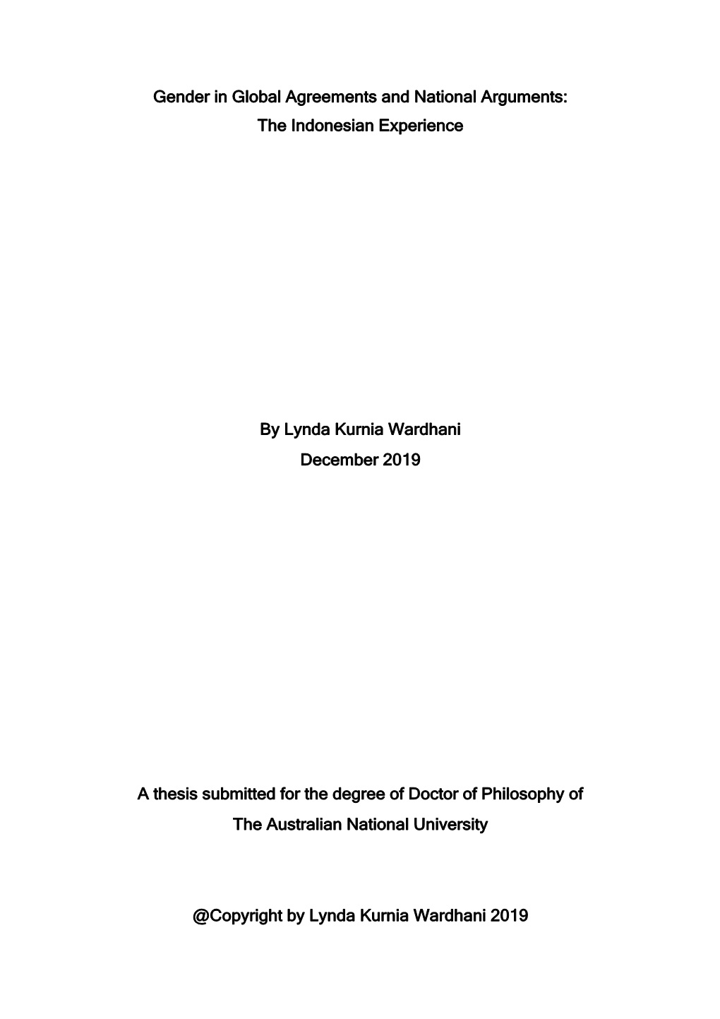 Gender in Global Agreements and National Arguments: the Indonesian Experience