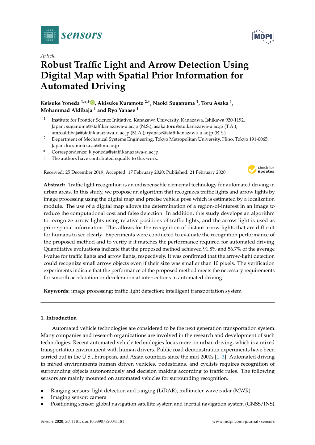 Robust Traffic Light and Arrow Detection Using Digital Map