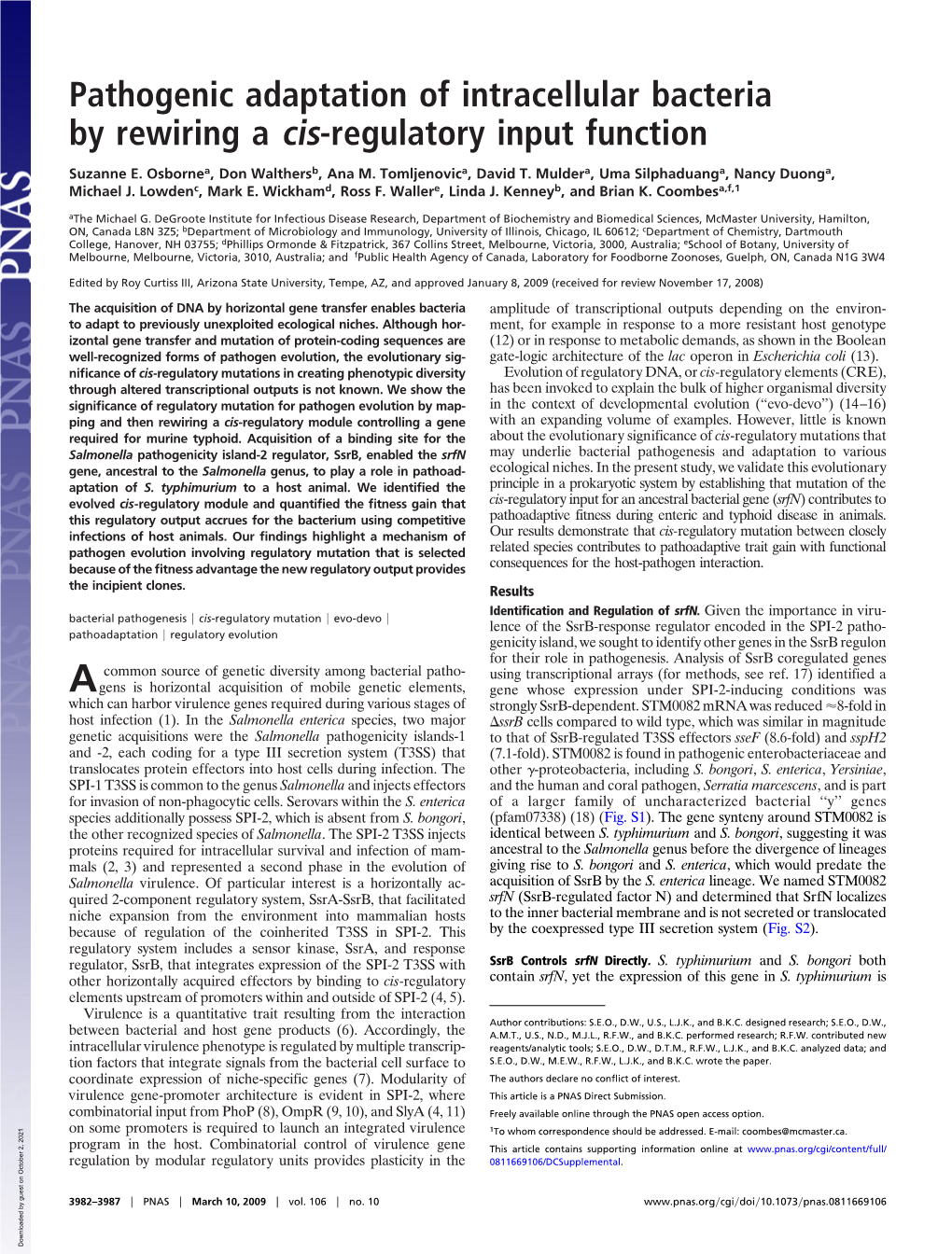 Pathogenic Adaptation of Intracellular Bacteria by Rewiring a Cis-Regulatory Input Function