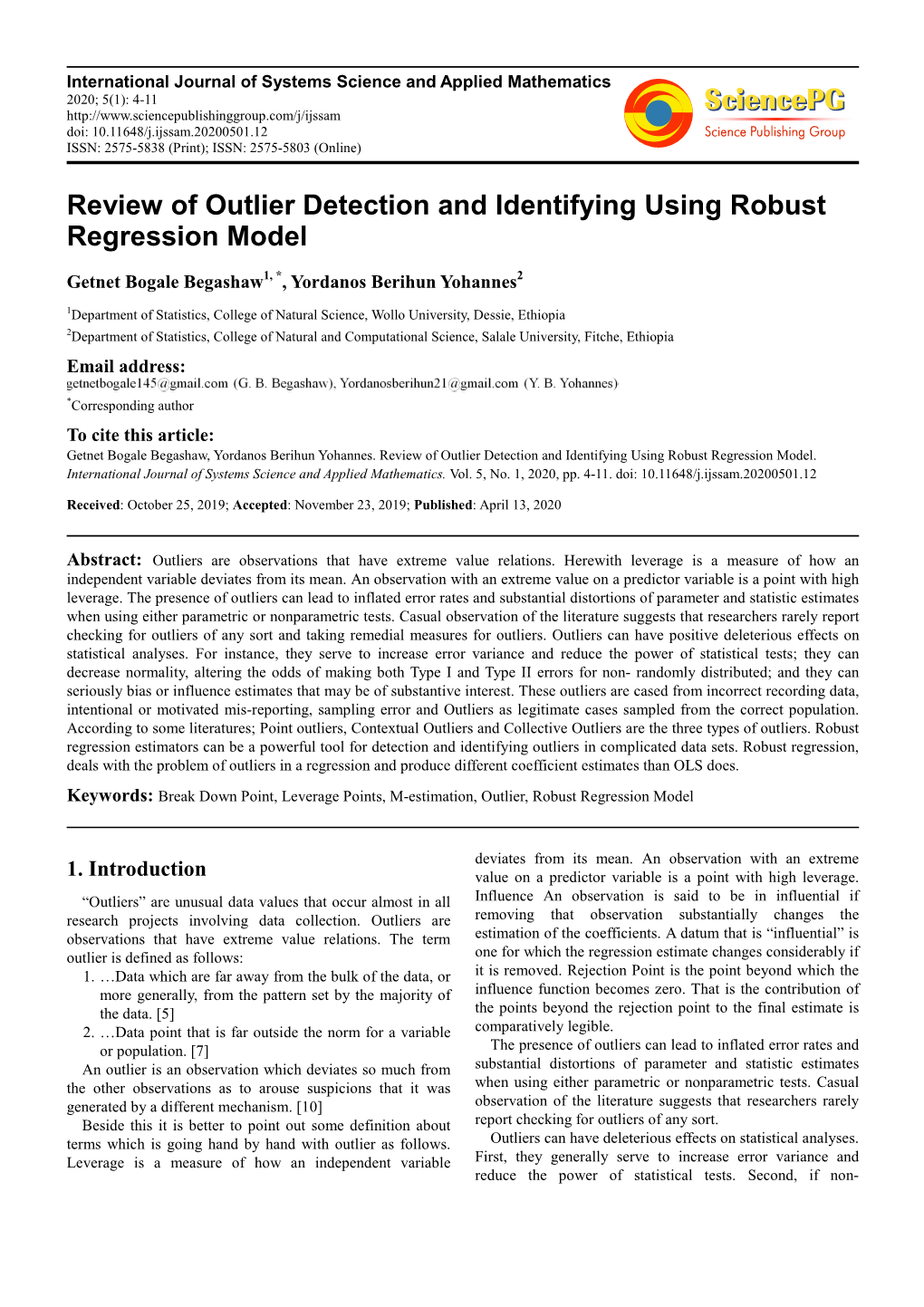 Review of Outlier Detection and Identifying Using Robust Regression Model