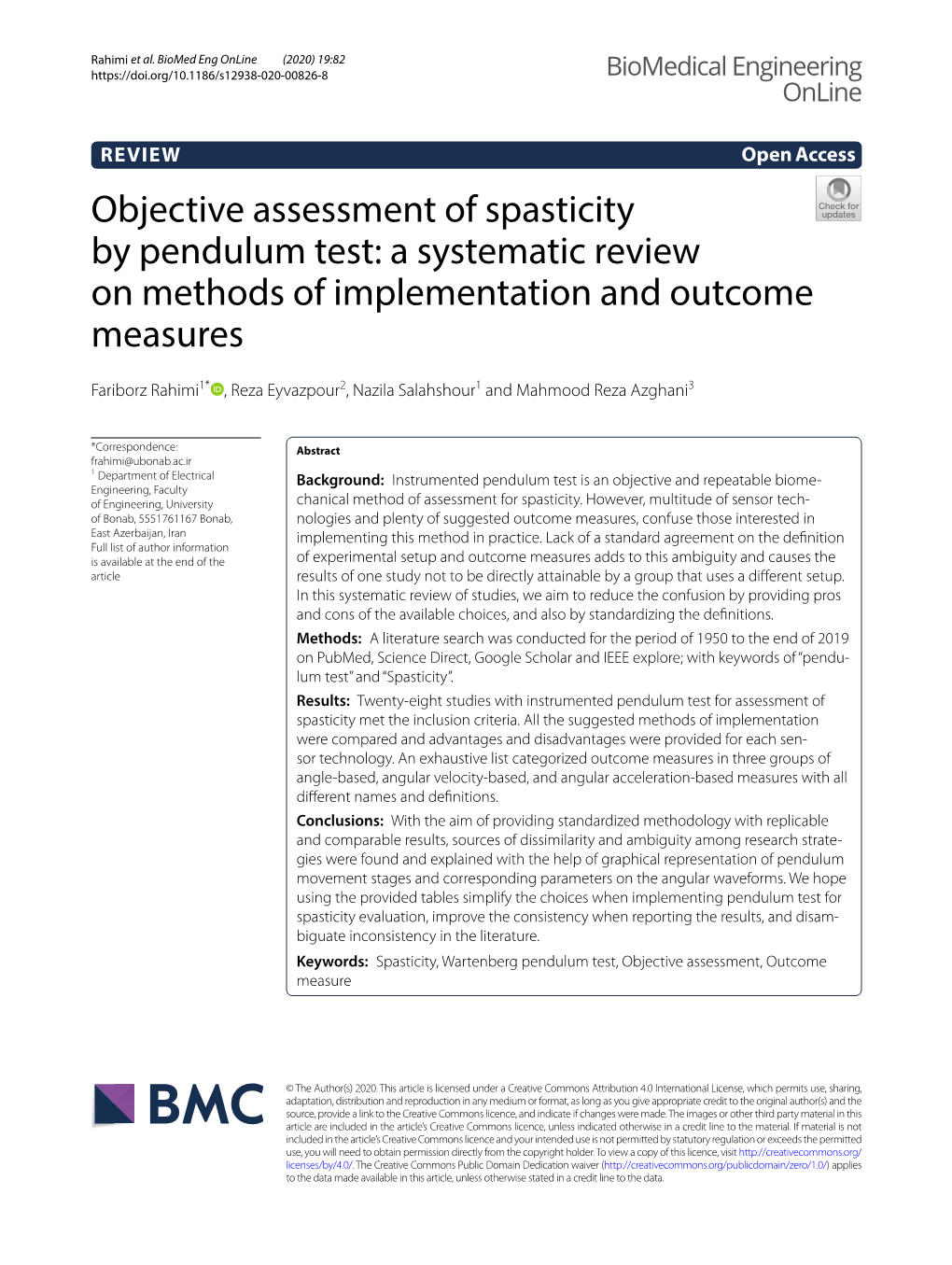 Objective Assessment of Spasticity by Pendulum Test: a Systematic Review on Methods of Implementation and Outcome Measures