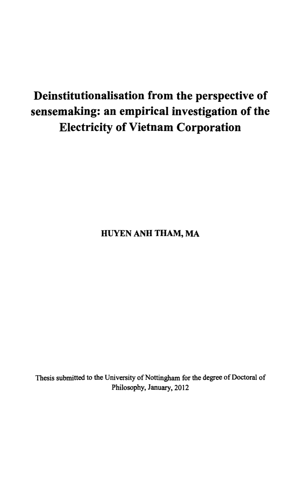 Deinstitutionalisation from the Perspective of Sensemaking: an Empirical Investigation of the Electricity of Vietnam Corporation