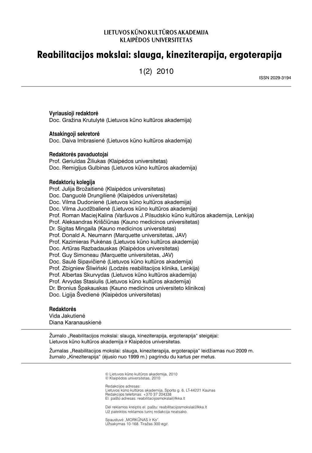Reabilitacijos Mokslai 2010-1(2) 2010-06-01.Indd