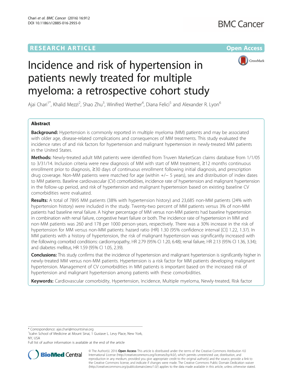 Incidence and Risk of Hypertension in Patients Newly Treated for Multiple