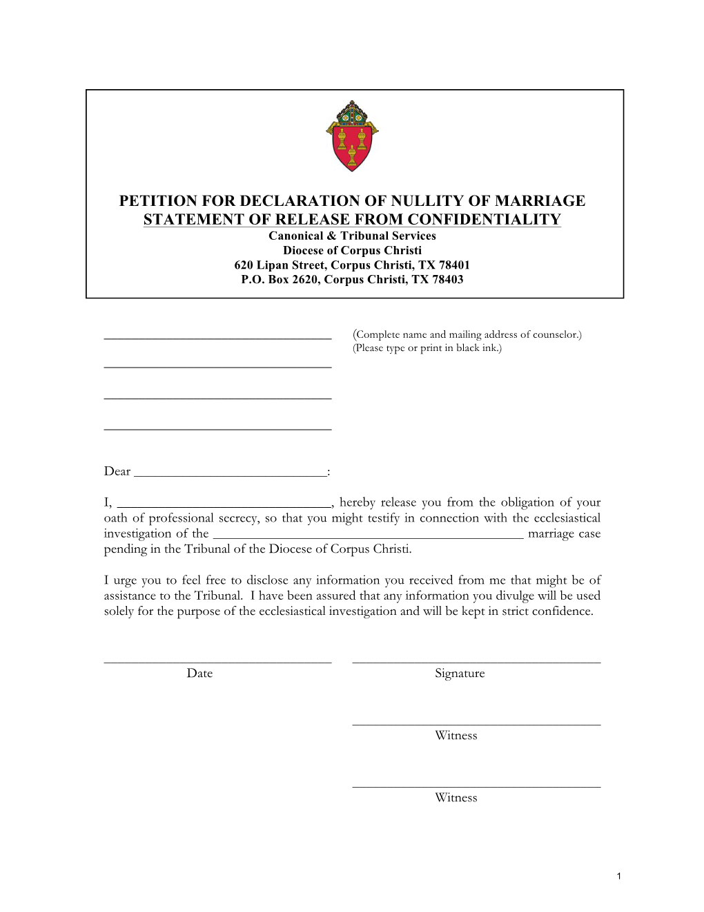Petition for Declaration of Nullity of Marriage